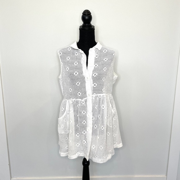 Dotti White Cover up Dress Button Up with Pockets - Picture 1 of 7